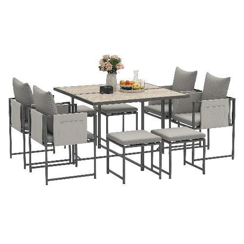 PG Convenienza Set Mobili da Giardino con Tavolo da Pranzo, 4 Sedie da Esterno e 4 Sgabelli Poggiapiedi, Grigio