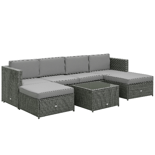 PG Convenienza Set da 7 Pezzi Salotto da Esterni in Rattan con Poltrona Pouf Tavolino Grigio