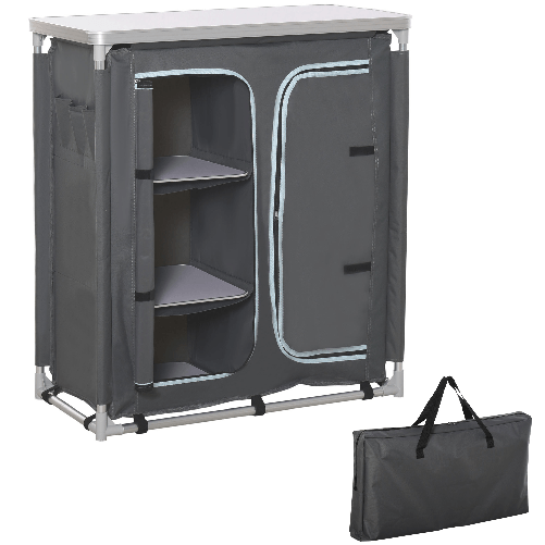 PG Convenienza Cucina da Campeggio Doppio Armadietto, 3 Mensole e Sacca di Trasporto, Telaio Alluminio 96Lx49.5Px104cm Grigio