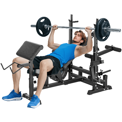 PG Convenienza Panca da Palestra Regolabile con Supporto per Bilanciere, in Acciaio e PU, 210x110x103-123 cm, Nero