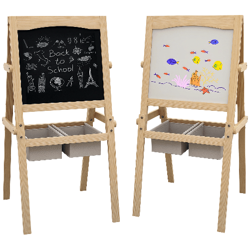 PG Convenienza Lavagna per Bambini con Cavalletto 3 in 1 e Cestini, Età 3-6 anni, 58x50.5x109cm, Color legno