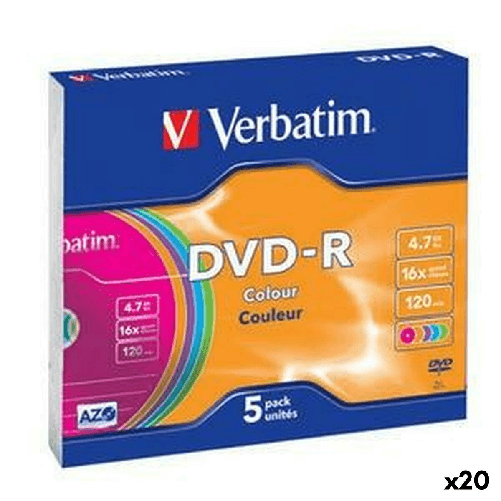 DVD-R Verbatim Colour 4,7 GB 16x 5 Pezzi (20 Unità)