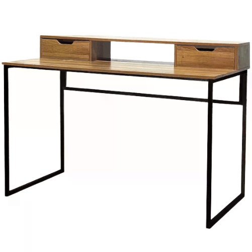 Scrivania Industrial Casa e Ufficio, 2 Cassetti e Ripiano Pc, Legno MDF e Metallo