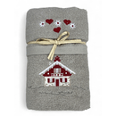 Set Asciugamani Tirolese Casetta Tortora - Tirolo - Spugna 100% Cotone - Ricamo Chalet Montagna Made in Italy