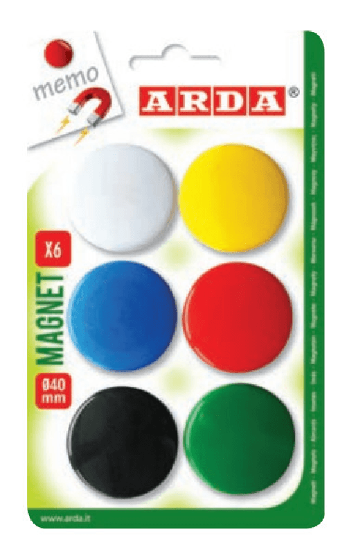 ARDA ACL03 magnete per frigorifero Plastica Colori assortiti, Nero, Blu, Verde, Rosso, Bianco, Giallo 6 pz Arda magneti frigorifero plastica assortiti