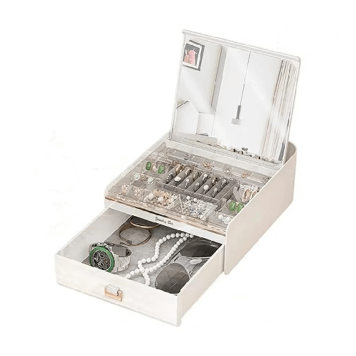 Portagioie Con Coperchio Automatico Organizer Con Cassetto Specchio Contenitore Gioielli -