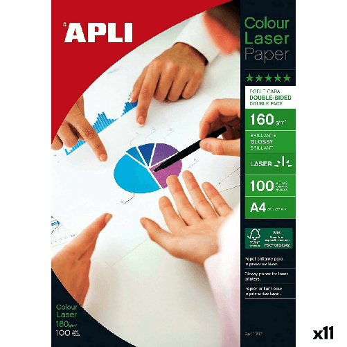 Carta Fotografica Lucida Apli Colour Laser A4 100 fogli (11 Unità)