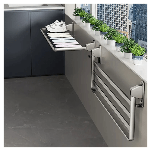 Stendibiancheria A Parete Pieghevole Salvaspazio 90cm Per Asciugamani Da Interno Esterno -