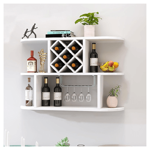 Mensole Da Parete Multifunzionale Legno Portabicchieri Bottiglie Vino Scaffale Portaoggetti -
