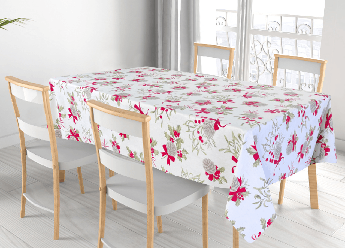 Tovaglia Natalizia Cucina Soggiorno In 100% Cotone Disegno Pigne RP