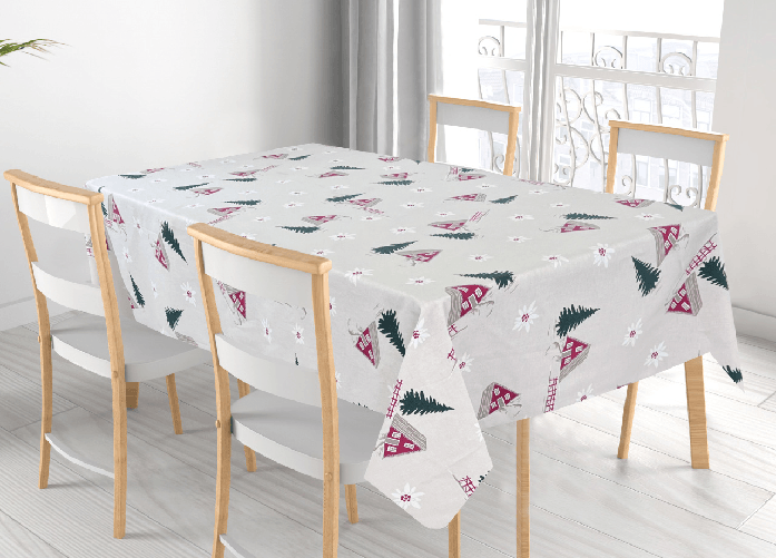 Tovaglia Natalizia Cucina Soggiorno In 100% Cotone Disegno Chalet RP