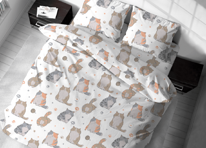 Sacco Copripiumino In Morbida Flanella 100% Cotone Dis. Gatti