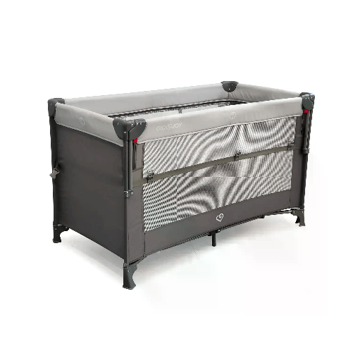 Lettino Pieghevole da Viaggio Deluxe a 2 Livelli Grigio, Sponda Arrotolabile Uso Fianco Letto 74,5x65x125 cm