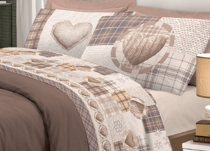 Completo Lenzuola Linea Pensieri Delicati In 100% Cotone Disegno Love Mountain
