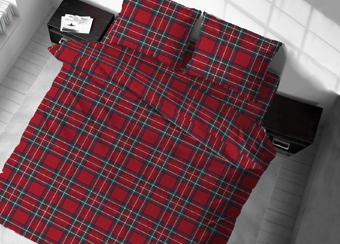 Sacco Copripiumino In Morbida Flanella 100% Cotone Disegno Scozzese kilt Rosso