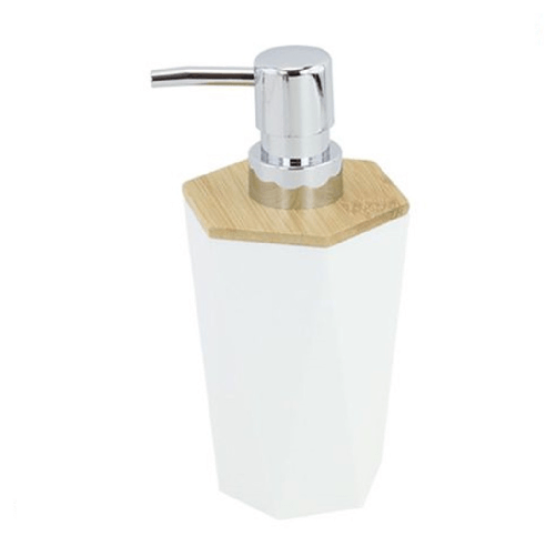 Dispenser Sapone Liquido A Cilindro Esagonale Geometrico Bianco Legno Da Bagno 10836 -