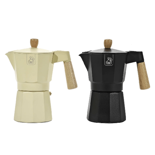 Caffettiera In Alluminio Moka 6 Tazze Con Manico Pomello In Legno Utensile Caffè Espresso -