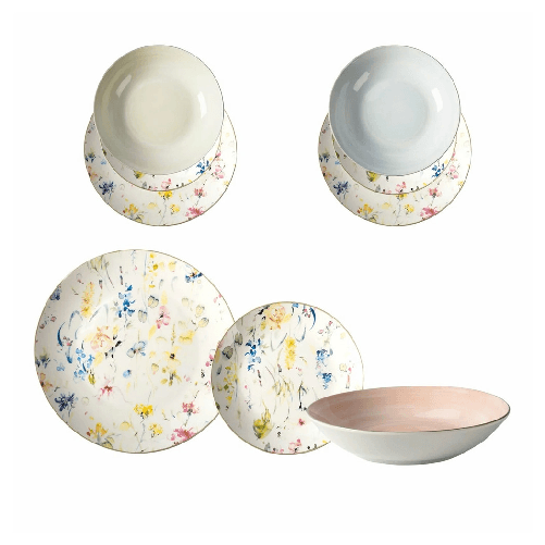 Servizio Da Tavola Con Piatti Piani Fondi Frutta Cloride In Porcellana 18 Pezzi Cucina -