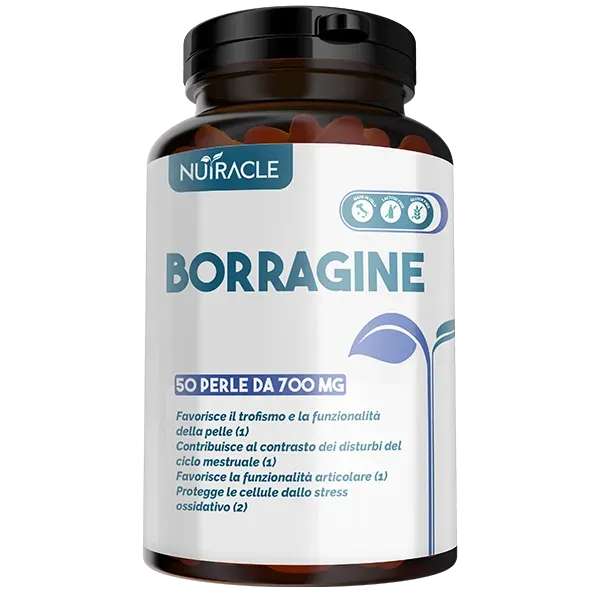 Nutracle Borragine 50 perle da 700 mg Integratore per pelle e capelli - Olio di Borragine ricco di Acido Gamma Linoleico, Disturbi ciclo mestruale