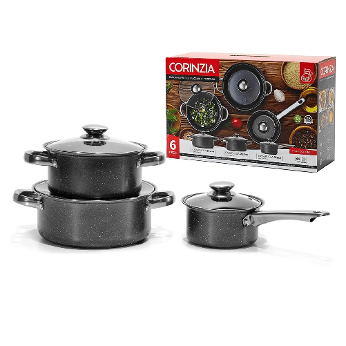 Set Batteria Di Pentole Cucina In Acciaio Al Carbonio Da 6pz Antiaderente Antigraffio -