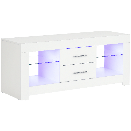 PG Convenienza Mobile Porta TV da 55" con Luci LED a 12 Colori e Telecomando, Legno e Vetro 120x40x50cm, Bianco