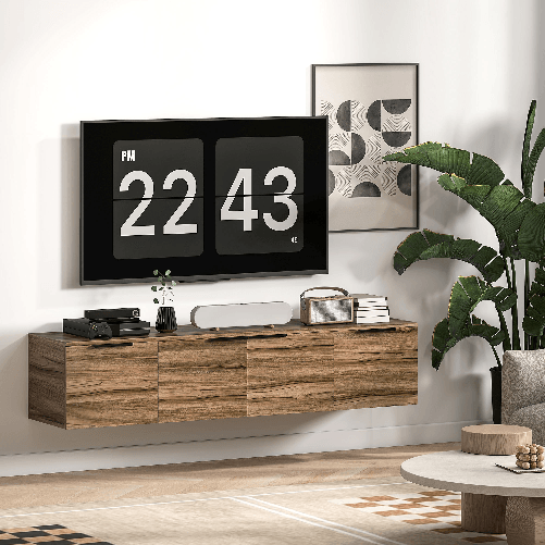 PG Convenienza Mobile Porta TV Sospeso fino 65" con 3 Armadietti in Stile Industriale, Marrone Rustico