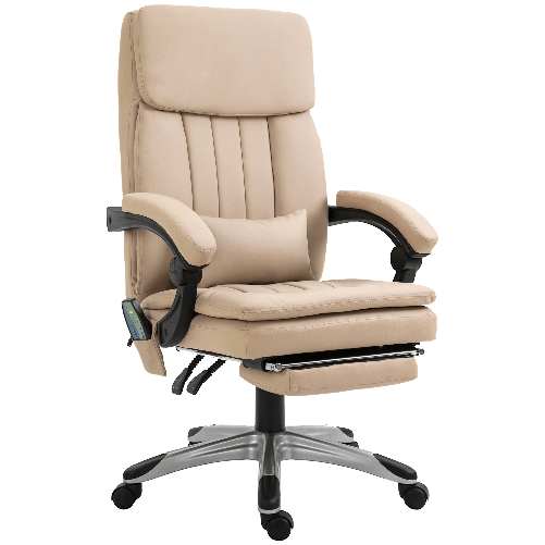PG Convenienza Poltrona Massaggiante da Ufficio, Altezza Regolabile e Reclinabile in Pelle PU, 67x69x106.5-114.5cm Beige
