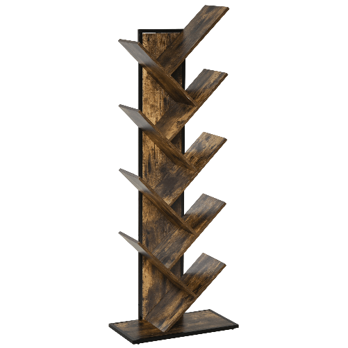 PG Convenienza Libreria ad Albero in Legno, Scaffale Salvaspazio a Colonna con 10 Ripiani in Stile Industriale, 50x28x142cm