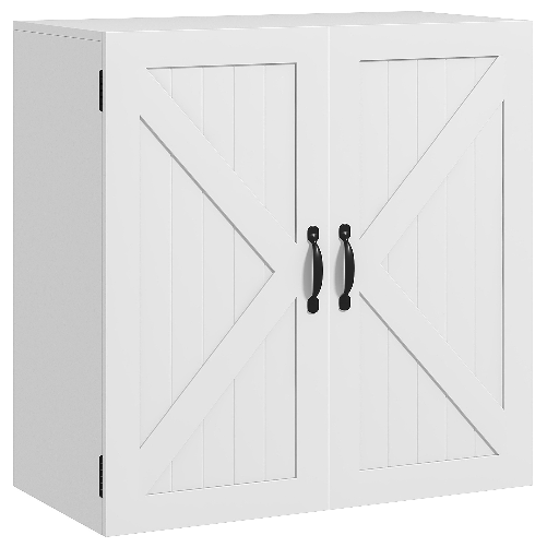 PG Convenienza Armadietto Pensile Bagno in Legno Stile Country con Ripiano Regolabile, 60x30x60cm, Bianco