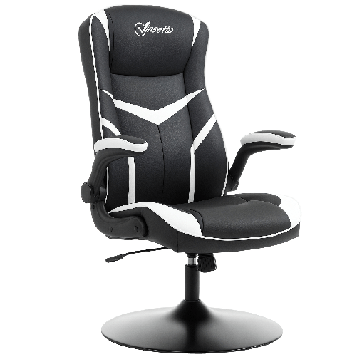 PG Convenienza Poltrona da Gaming da Ufficio Ergonomica, Altezza Regolabile, Base Fissa, Braccioli Pieghevoli Nero e Bianco