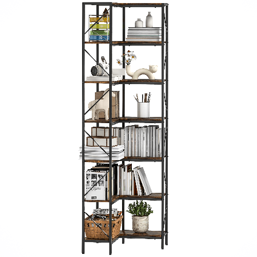 PG Convenienza Libreria Angolare Industriale a 7 Livelli, in Legno e Acciaio, 60x60x198 cm, Marrone Rustico