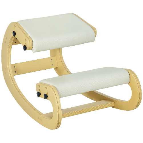 PG Convenienza Sedia Inginocchiatoio Regolabile in 6 Posizioni, in Tessuto Effetto Lino e Legno di Betulla, 55x85x55 cm, Crema