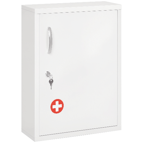 PG Convenienza Armadietto Medicinali a 3 Ripiani con Serratura e 2 Chiavi, in Acciaio, 40x15x53.5 cm, Bianco