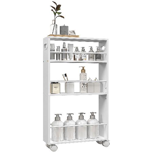 PG Convenienza Carrello da Cucina e Bagno Salvaspazio a 3 Livelli con Barre Laterali e Ruote con Freni, Bianco