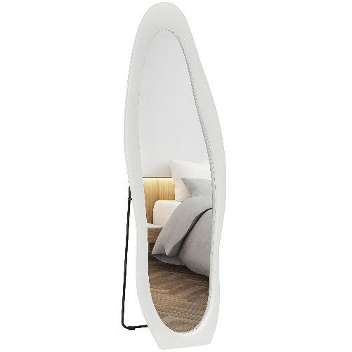 PG Convenienza Specchio a Figura Intera con Cornice Ondulata in Velluto, Specchio da Terra e da Parete, 160x50 cm, Bianco