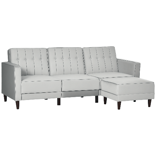 PG Convenienza Divano Letto 3 Posti con Poggiapiedi e Schienale Reclinabile, Rivestimento Velluto e Seduta Imbottita, 218x85x86 cm, Grigio Chiaro