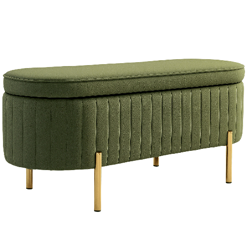 PG Convenienza Panca Contenitore Ovale da 72L con Coperchio Sollevabile, in Tessuto Effetto Velluto e Legno, 108x44x43.5 cm, Verde