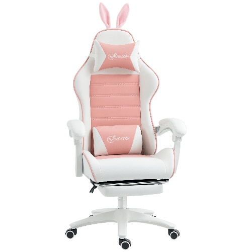 PG Convenienza Sedia Gaming Ergonomica con Orecchie, Poggiapiedi Estraibile, Cuscino Lombare e Poggiatesta, Rosa