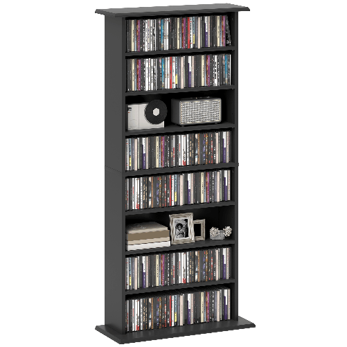 PG Convenienza Scaffale Porta CD con 6 Ripiani Regolabili, Capacità di 360 CD/185 DVD, 58x24x124.5 cm, Nero