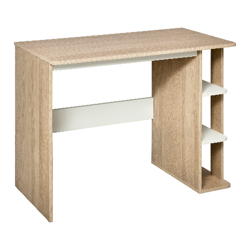 PG Convenienza Scrivania Moderna in Legno con Scaffale a 3 Ripiani, 100x44x74cm, Bianco e Quercia