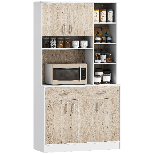 PG Convenienza Mobile Buffet Dispensa Cucina, Ante Cassetti e Vani Aperti, 100L x 39P x 181.5Acm Bianco e Legno