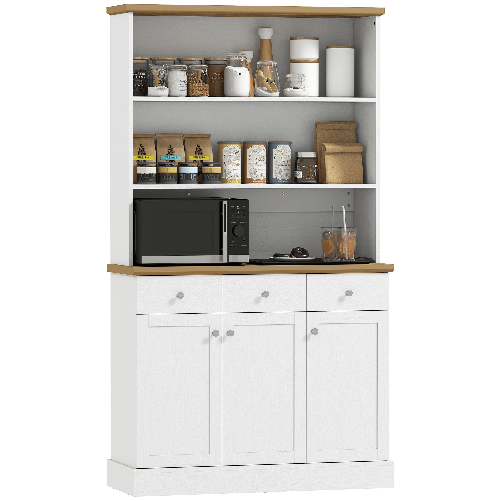 PG Convenienza Dispensa Cucina con 3 Ripiani Aperti, 3 Cassetti e 2 Armadietti, in Legno, 101x39x180.5 cm, Bianco e color Legno