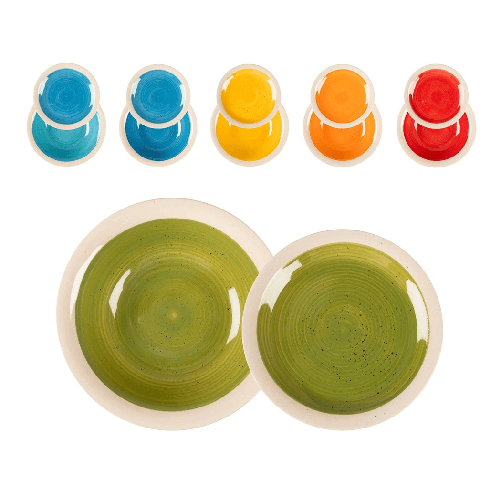 Set Servizio Di Piatti Stile Rustico Country Chic In Stoneware 12pz Da Tavola Multicolore -