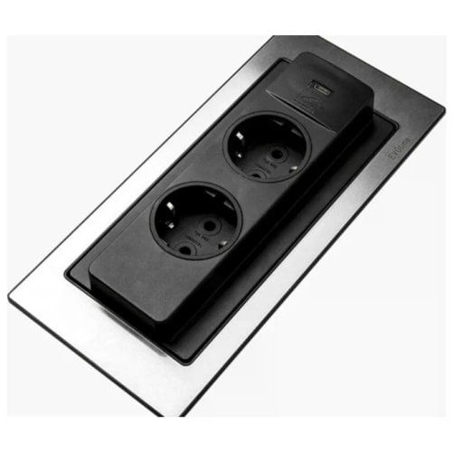 Evoline Backflip presa da tavolo 2x230V caricatore USB tipo C vetro nero