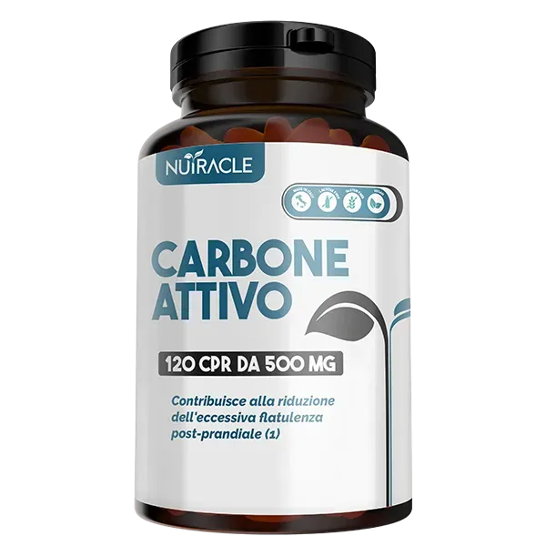 Nutracle Carbone Attivo Vegetale 120 compresse da 500mg - Integratore contro Gonfiore Addominale e Gas Intestinale Flatulenza - Made in Italy