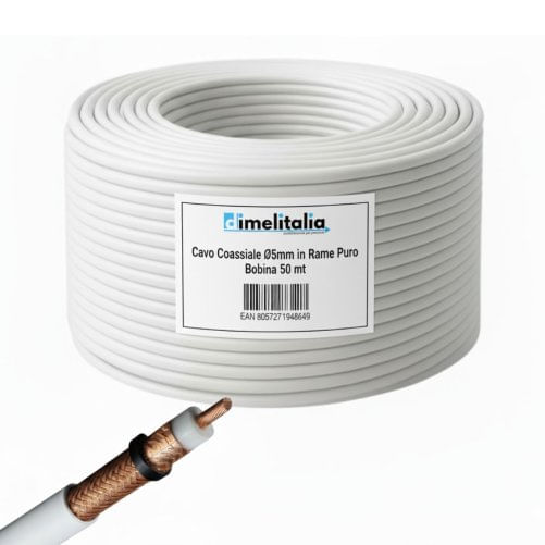 Cavo tv Ø5 mm in rame puro 75 ohm bobina da 50 metri per interni schermati