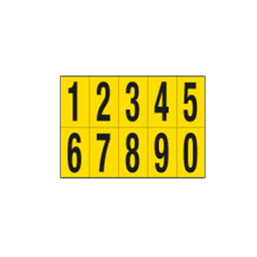 CARTELLI SEGNALATORI Numeri adesivi da 0 a 9 - in PVC - 70 x 124 mm - 10 et/fg - 1 foglio - nero/giallo