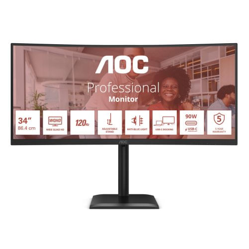 AOC E4 CU34E4CV Monitor PC 86,4 cm (34") 3440 x 1440 Pixel UltraWide Quad HD LCD Nero Aoc cu34e4cv monitor curvo 34" ultrawide quad hd 120hz nero