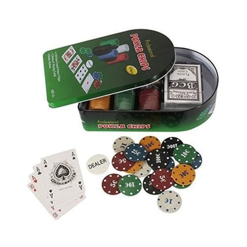 Poker texas hold'em set 2 mazzi carte 120 chips fiches panno verde bottone gioco