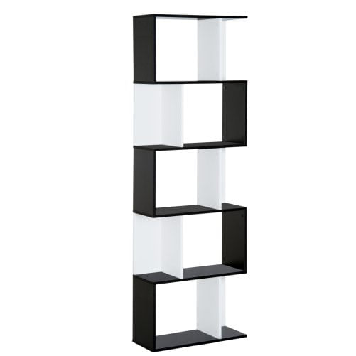 PG Convenienza Mobile Libreria in Legno a 5 Ripiani con Divisorio, 60x24x184.5 cm, Bianco e Nero